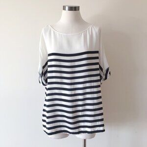 White house black market silk blouse silk top silk shirt white black striped